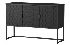 TV STAND BLACK PRINTED WOOD METAL FRAME 3 DOORS - CABINETS, SHELVES